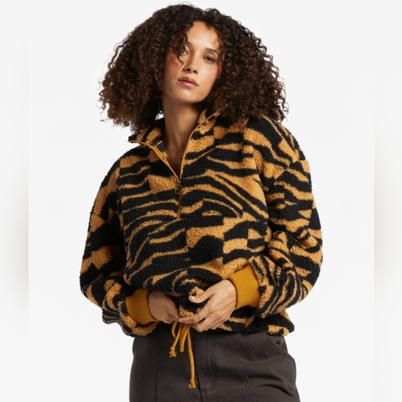 Billabong Tops - NWT Billabong "Time Off Tizo" Teddy Sherpa Pullover Fuzzy Sweater Orange, Size L